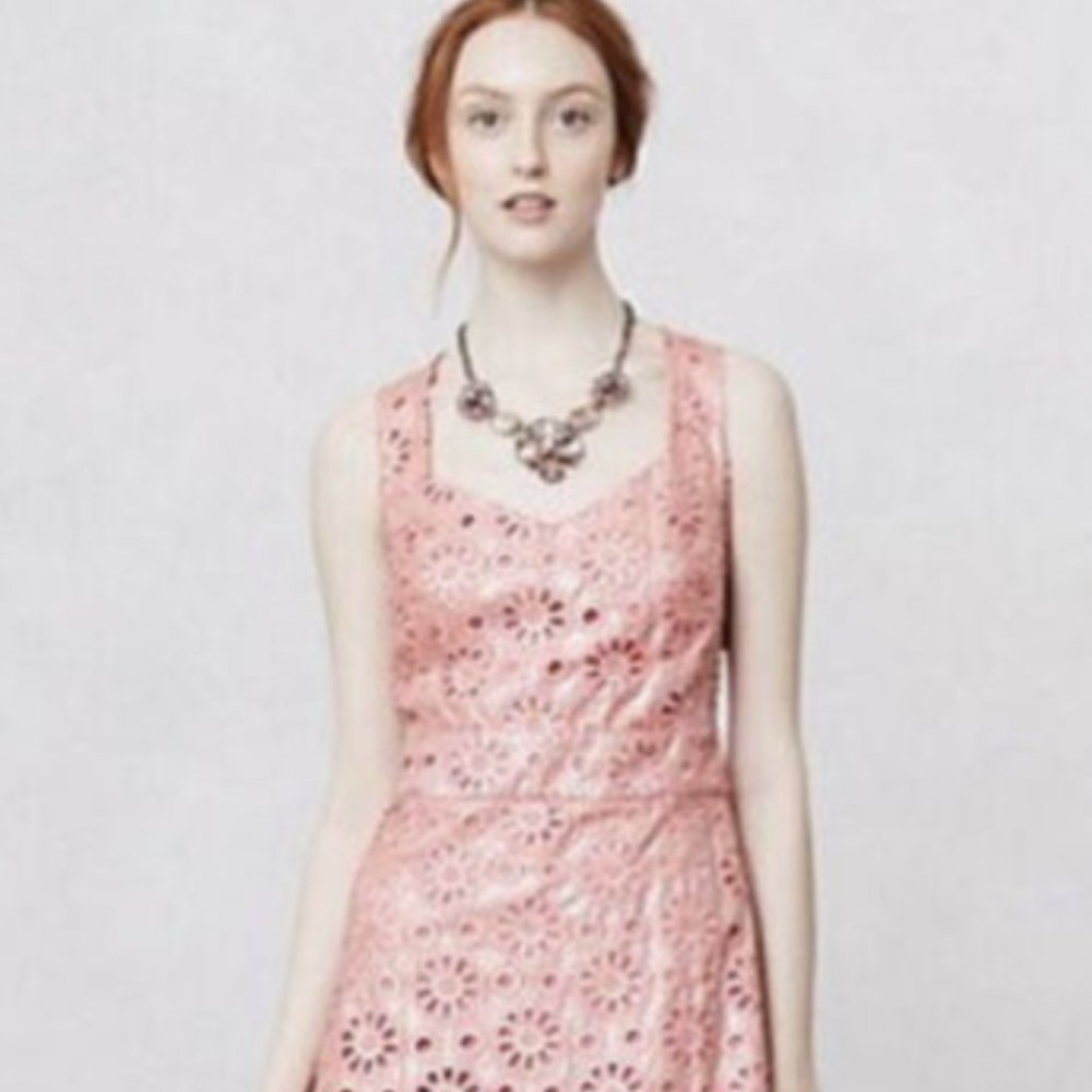 Anthropologie Maeve Coral Flower Eyelet Sleeveless Shimmer Dress
